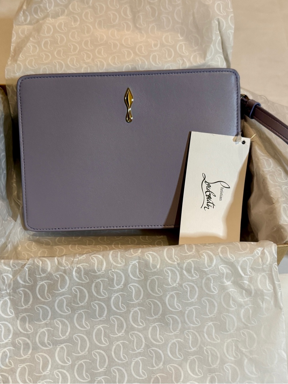 Christian Louboutin Grey Leather wristlet pouch  Bag with Gold Accent